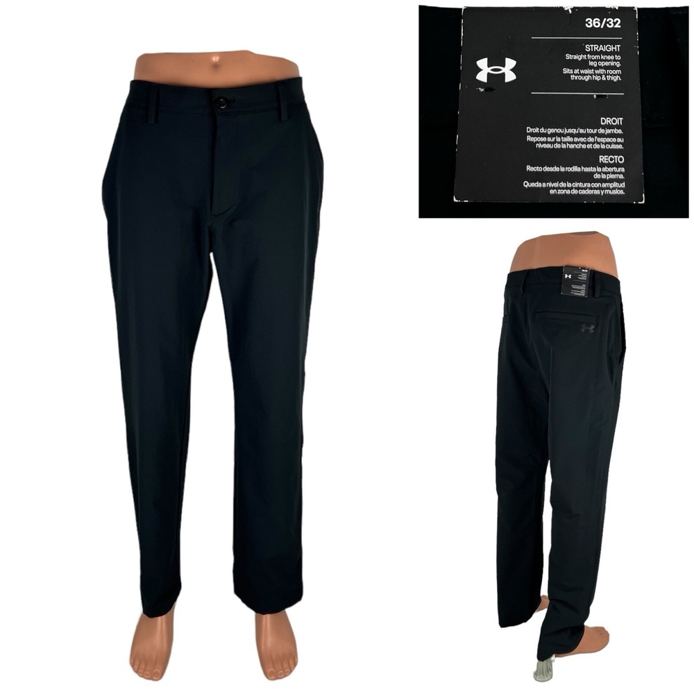 Under Armour UA Tech Pants Mens 36 X 32 Black Golf Straight Leg Casual NWT